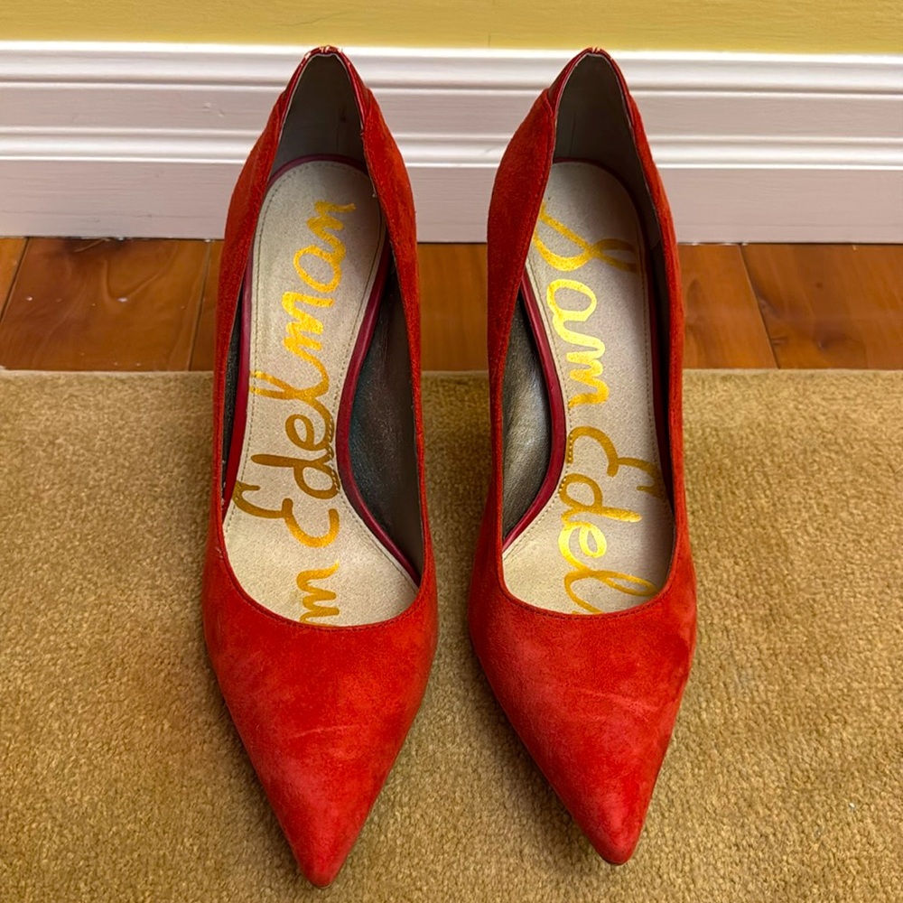 Sam Edelman Hazel Pointed Toe Heels – Red Suede (Size 7.5)